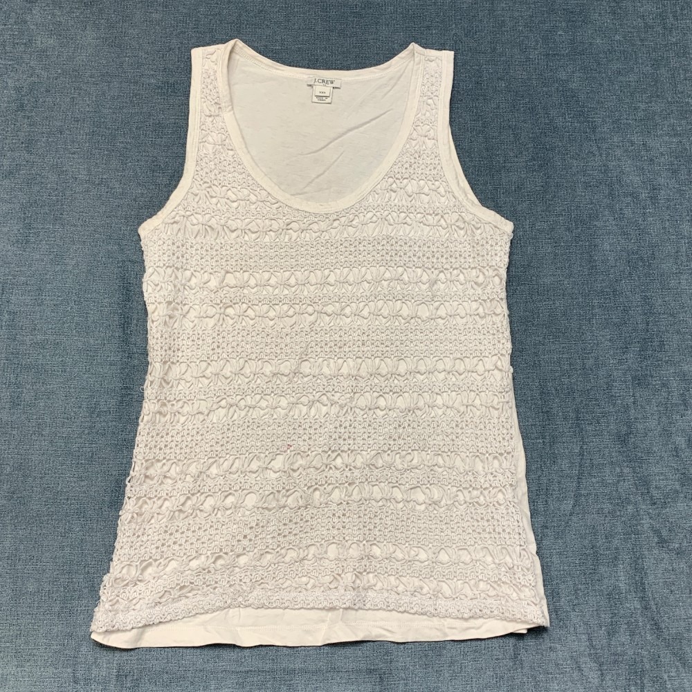 J.Crew Holiday Collection Tank Top Womens 2XS White Scalloped Lace Scoop Neck